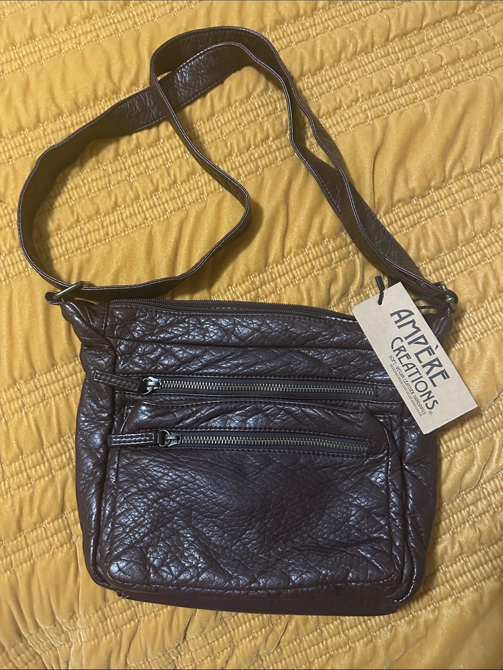 Ampere Creations Brown Quilted Leather Crossbody Bag